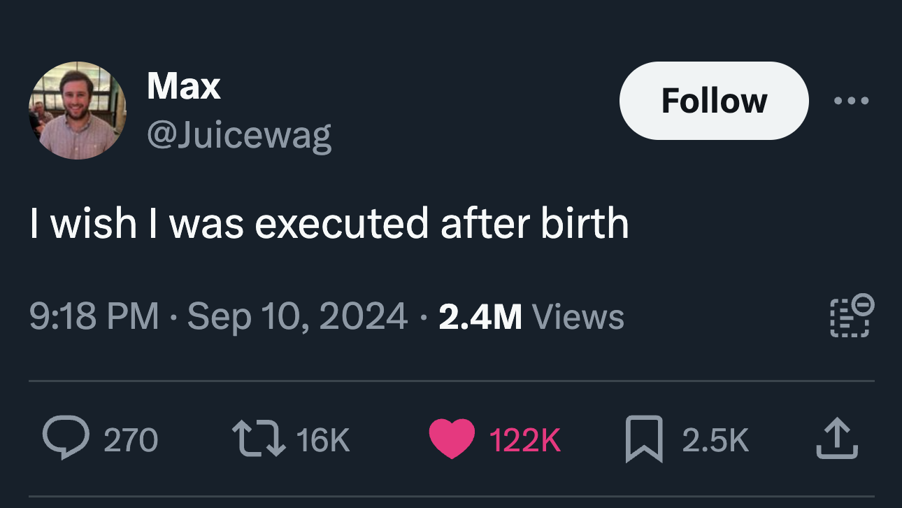 Max I wish I was executed after birth 2.4M Views